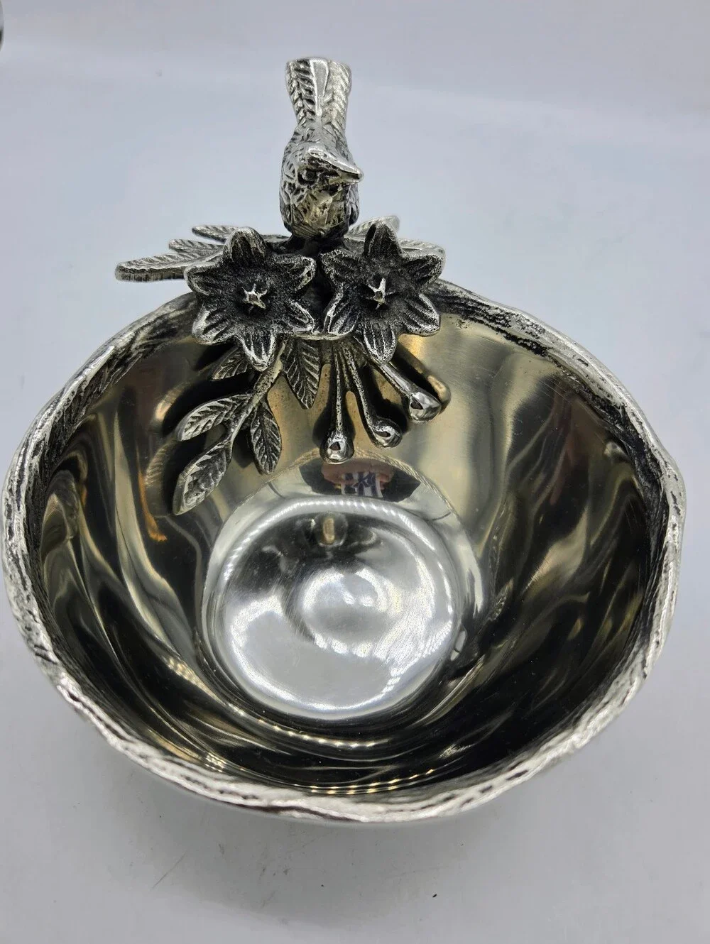 Pier 1 Imports Silver Bird & Floral Metal Catchall Bowl Home Decor